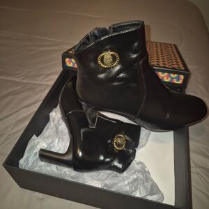 Kurt Geiger Black Ankle Boots with Gold Accent